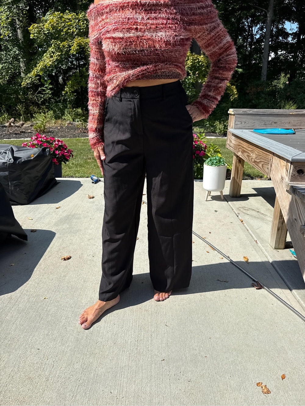 NWOT Black High Waisted Wide Leg Baggy Trousers Medium M Work Dressy Casual